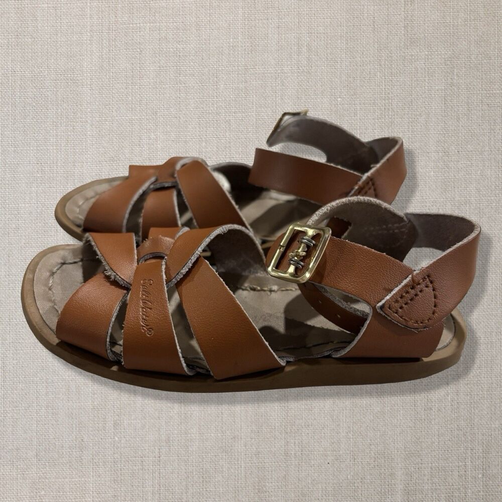 Salt Water Sandals by Hoy Kids Size 8 Tan Brown Leather Original Fisherman